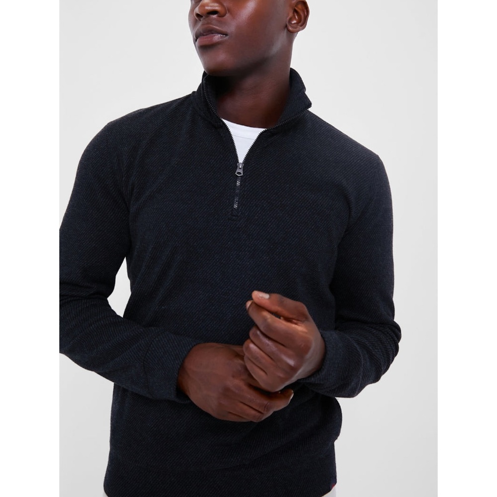 FAHERTY Men's Heathered Black Twill Legend Sweater Quarter Zip Small